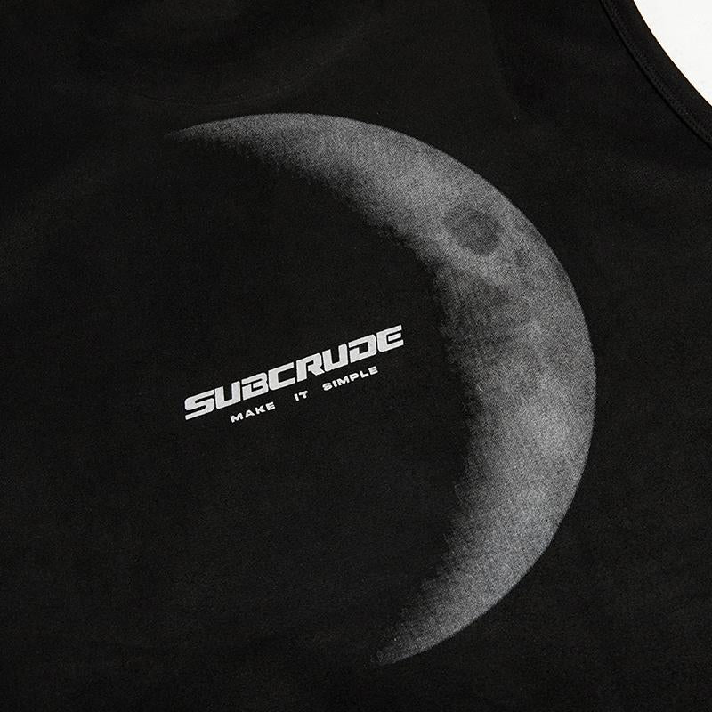 Tank Top Sleeveless Moon Graphic Round Neck Suede T Shirt Loose Basketball Breathable Tees