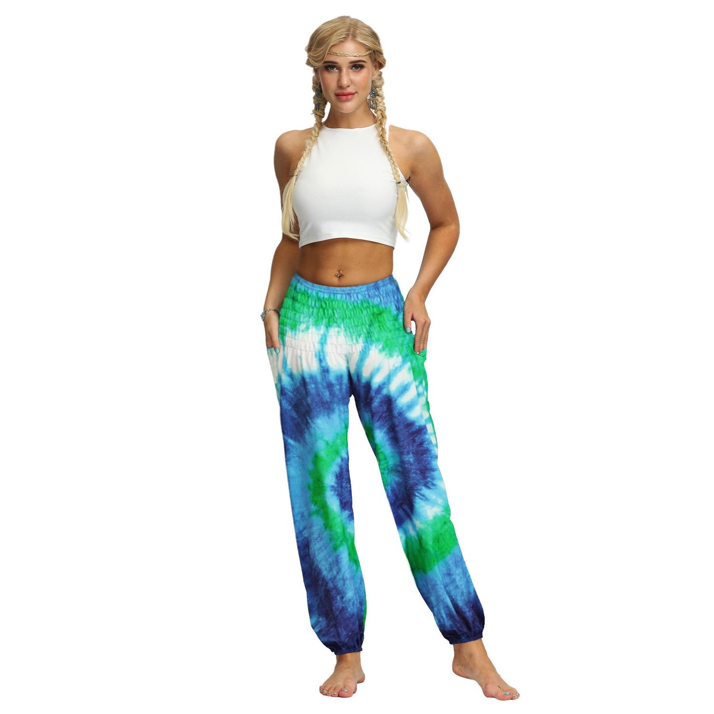 Source Manufacturers Tie-dye Women's Loose Plus Size Yoga Pants European And American Fashion Belly Dance Bloomers Fitness Dance Pants