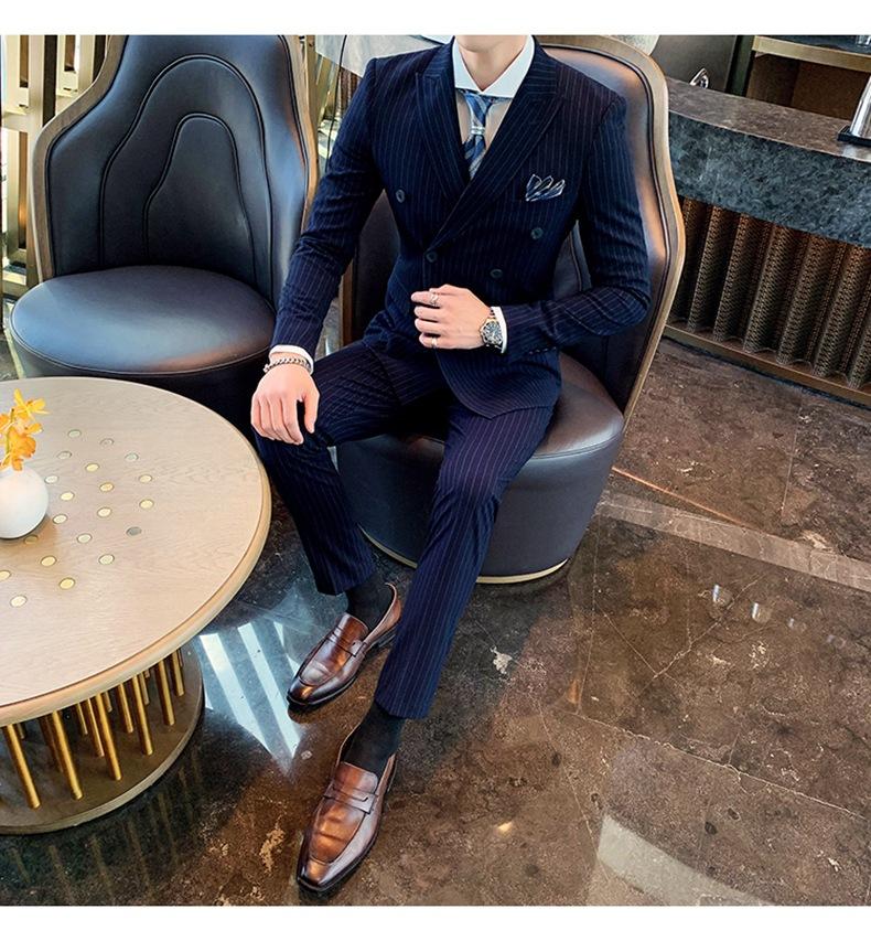 Double-breasted Suit Men's Summer Suit Suit Groom Wedding Wedding Dress Striped Three-piece Suit