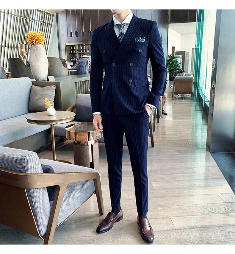 Double-breasted Suit Men's Summer Suit Suit Groom Wedding Wedding Dress Striped Three-piece Suit