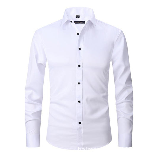 Amazon Four-sided Elastic Thin Men's Top Long Sleeve Men's Fashion Handsome Shirt Men's Solid Color Slim Shirt