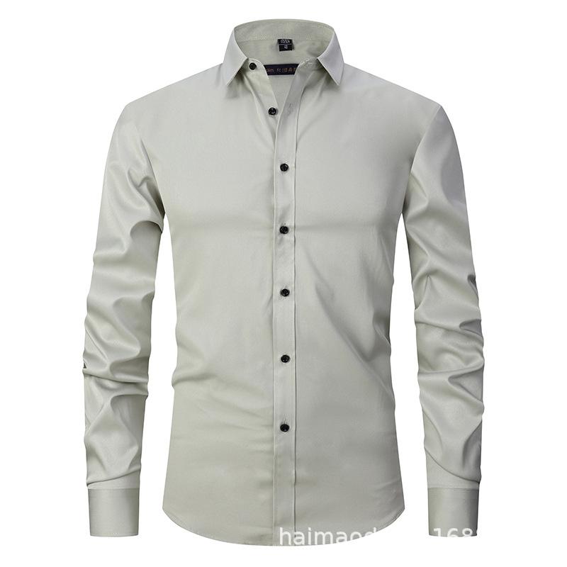 Amazon Four-sided Elastic Thin Men's Top Long Sleeve Men's Fashion Handsome Shirt Men's Solid Color Slim Shirt