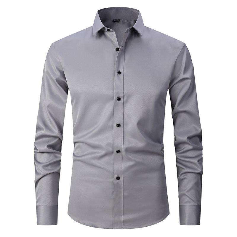 Solid Color Stretch Non-ironing Shirt Wrinkle-resistant Long-sleeved Men's Top High-end Sense Summer Business Commuter Jacket Men's Fashion