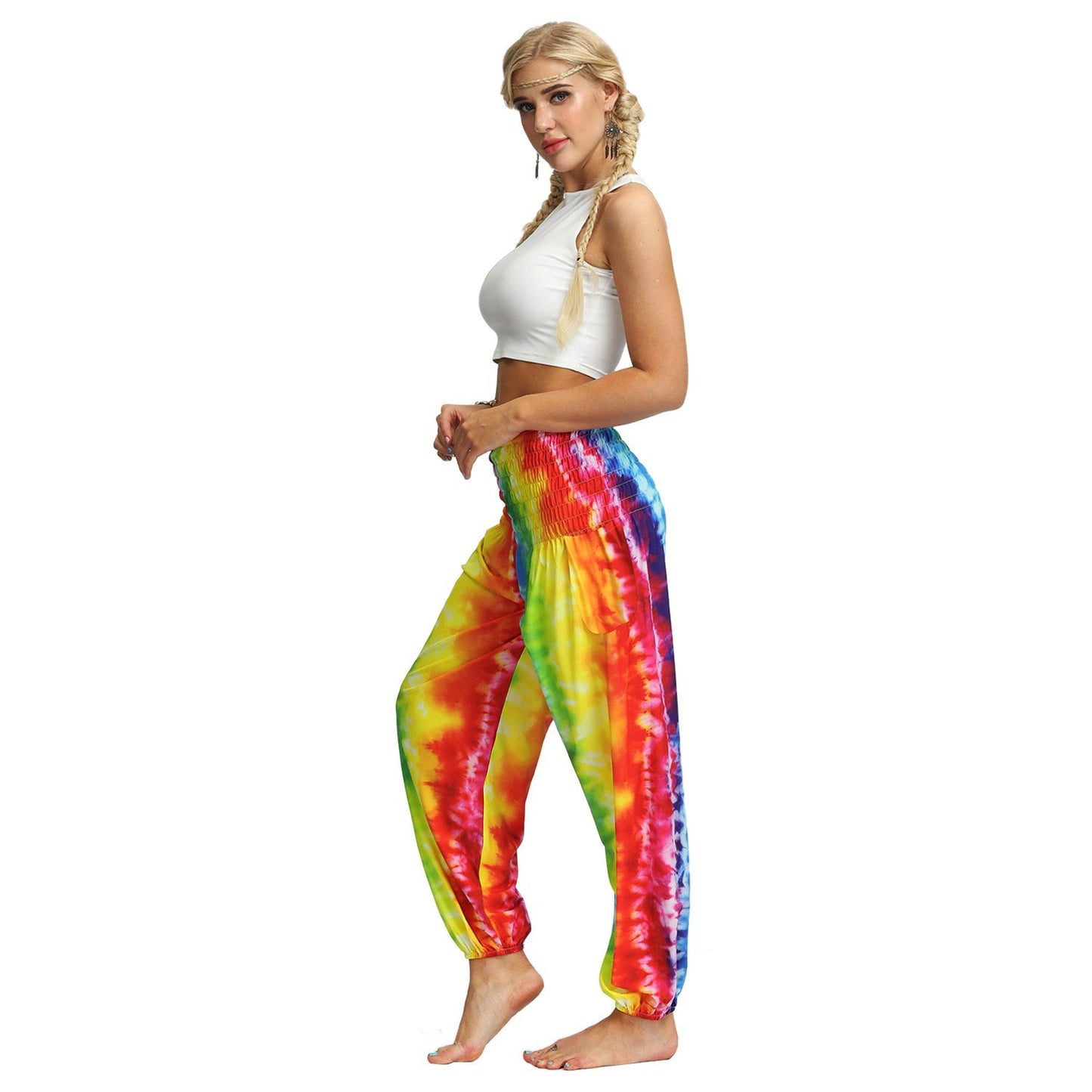 Source Manufacturers Tie-dye Women's Loose Plus Size Yoga Pants European And American Fashion Belly Dance Bloomers Fitness Dance Pants