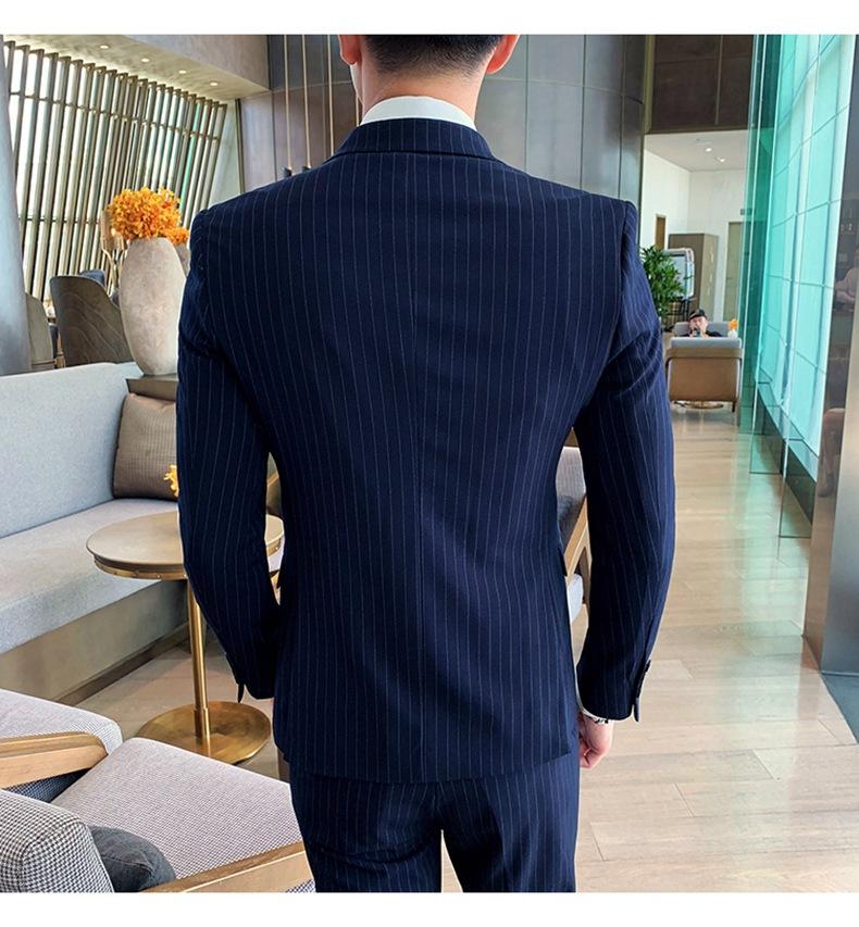 Double-breasted Suit Men's Summer Suit Suit Groom Wedding Wedding Dress Striped Three-piece Suit