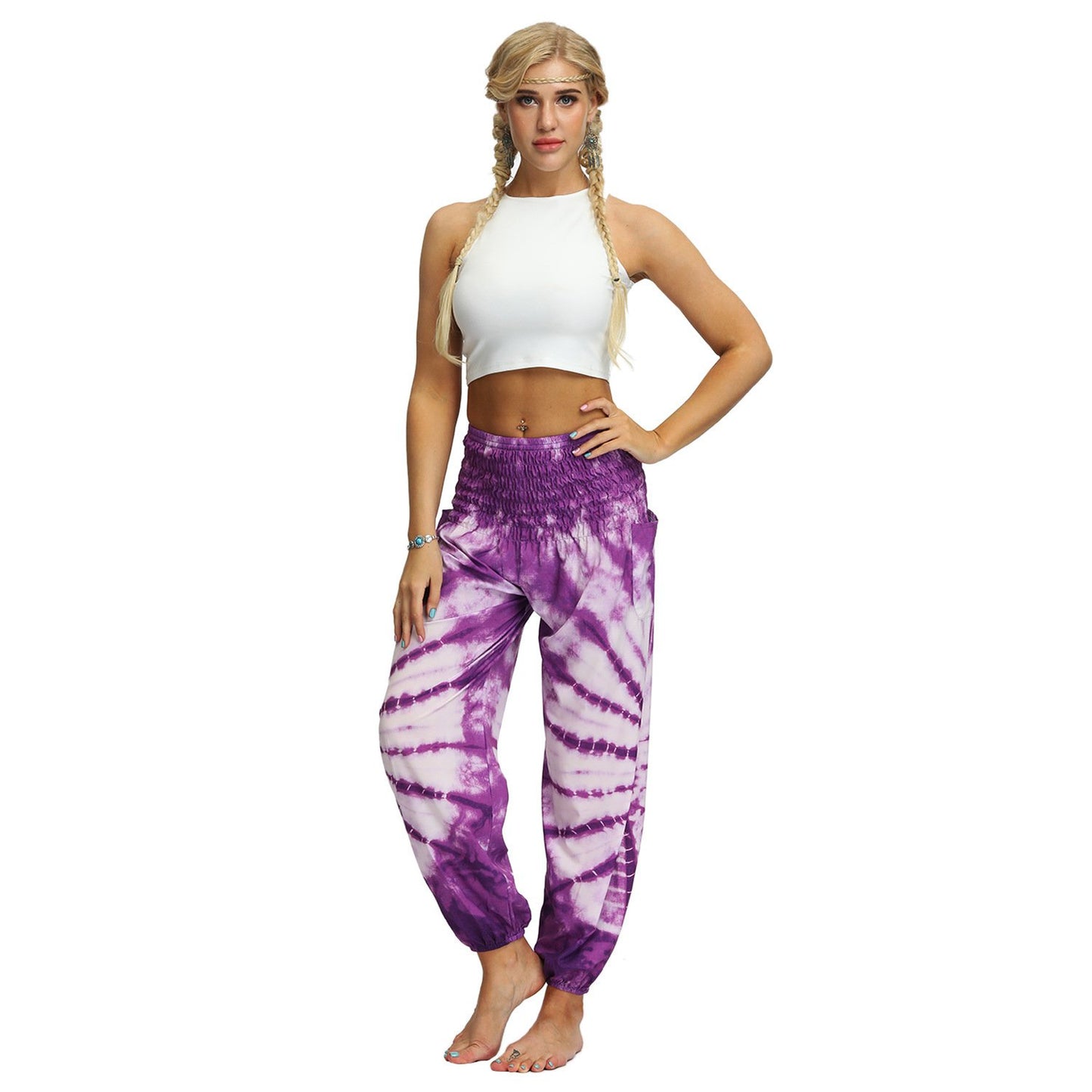 Source Manufacturers Tie-dye Women's Loose Plus Size Yoga Pants European And American Fashion Belly Dance Bloomers Fitness Dance Pants