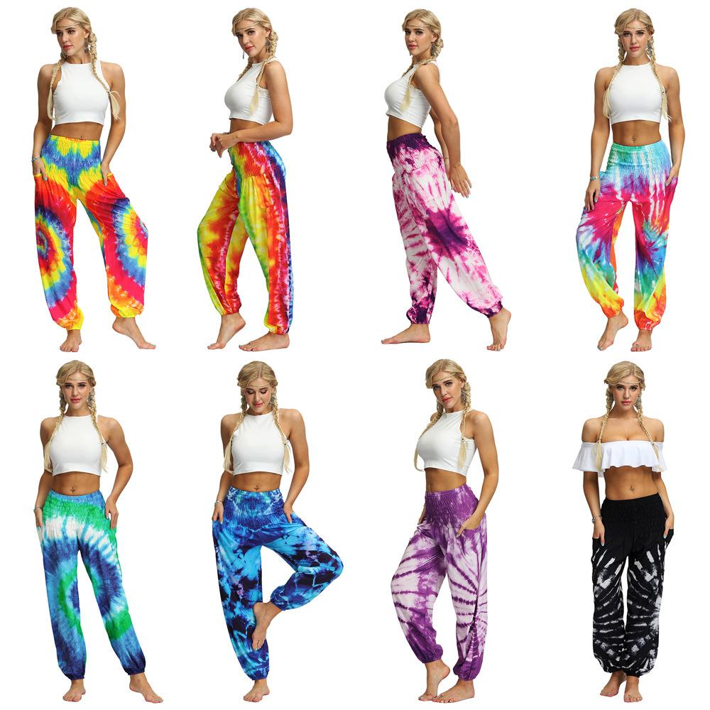 Source Manufacturers Tie-dye Women's Loose Plus Size Yoga Pants European And American Fashion Belly Dance Bloomers Fitness Dance Pants