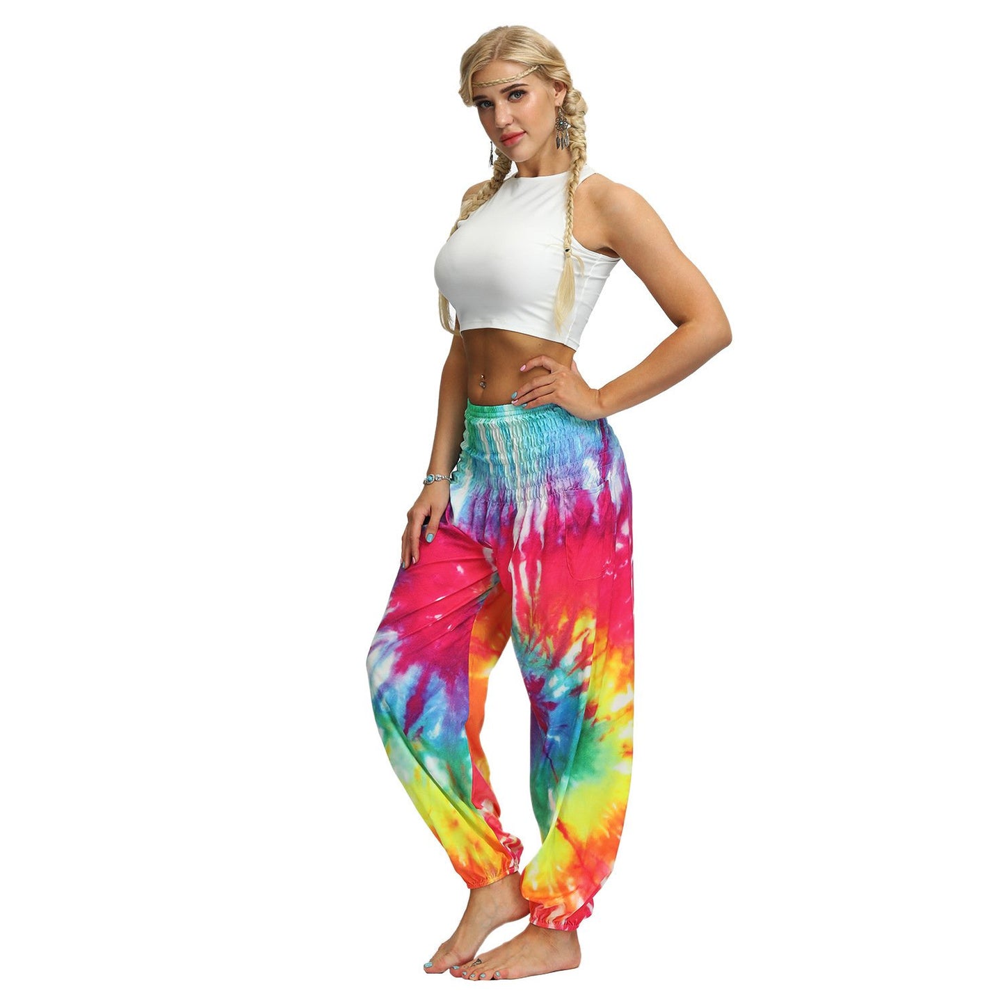 Source Manufacturers Tie-dye Women's Loose Plus Size Yoga Pants European And American Fashion Belly Dance Bloomers Fitness Dance Pants