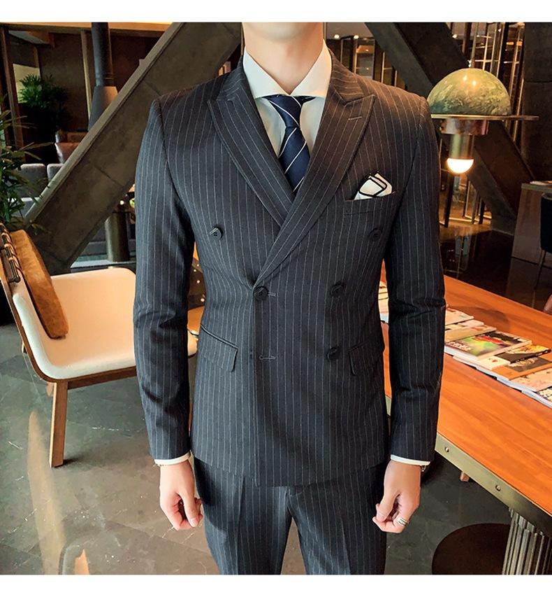 Double-breasted Suit Men's Summer Suit Suit Groom Wedding Wedding Dress Striped Three-piece Suit