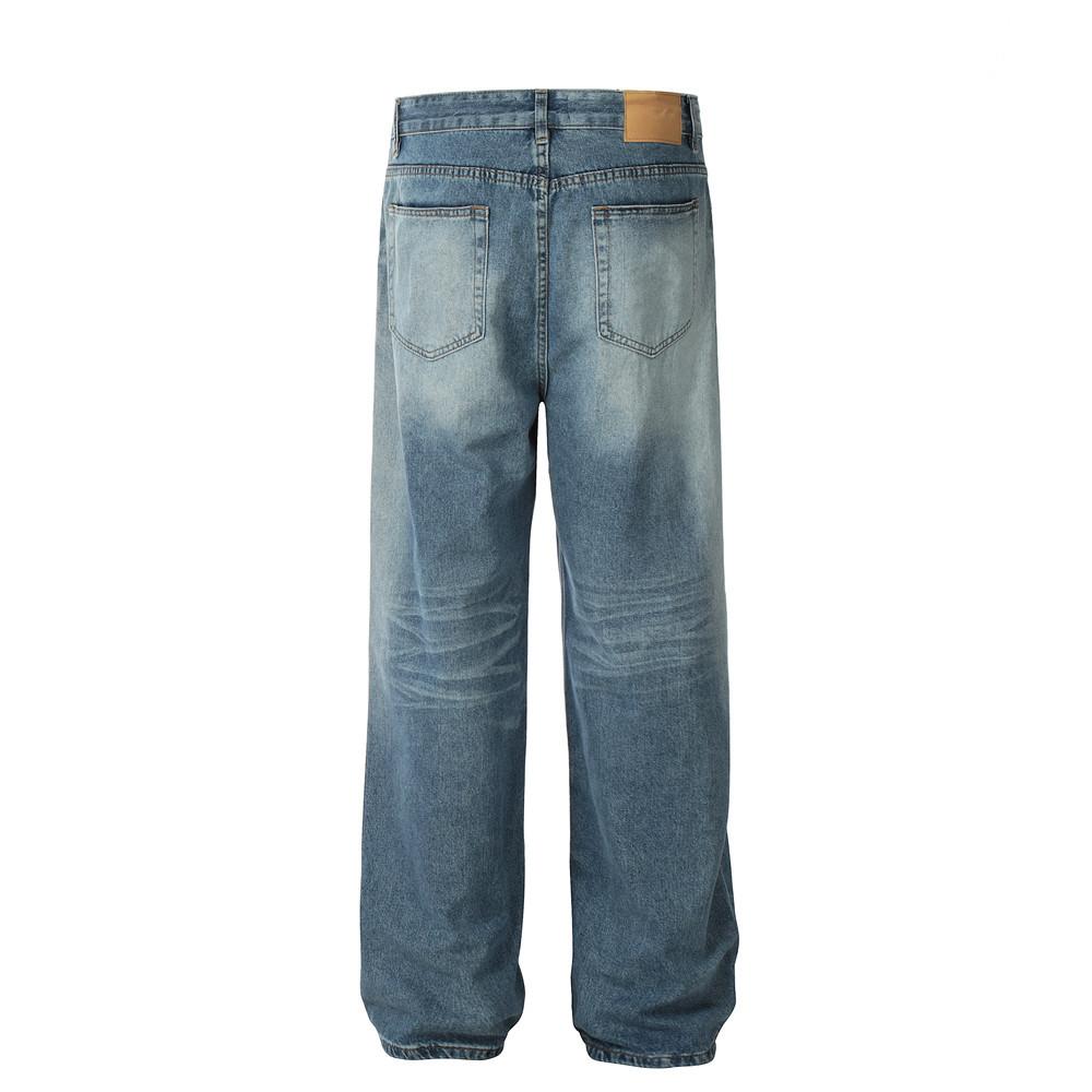 American Style High Street Wash Jeans Men's Fashionable Loose Casual Straight Wide Leg Pants Pleated Old Pants