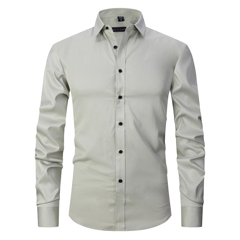 Solid Color Stretch Non-ironing Shirt Wrinkle-resistant Long-sleeved Men's Top High-end Sense Summer Business Commuter Jacket Men's Fashion