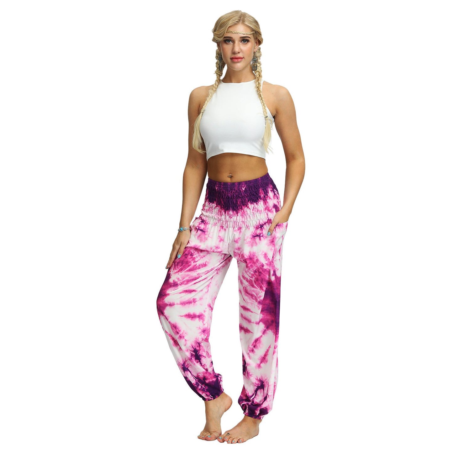 Source Manufacturers Tie-dye Women's Loose Plus Size Yoga Pants European And American Fashion Belly Dance Bloomers Fitness Dance Pants