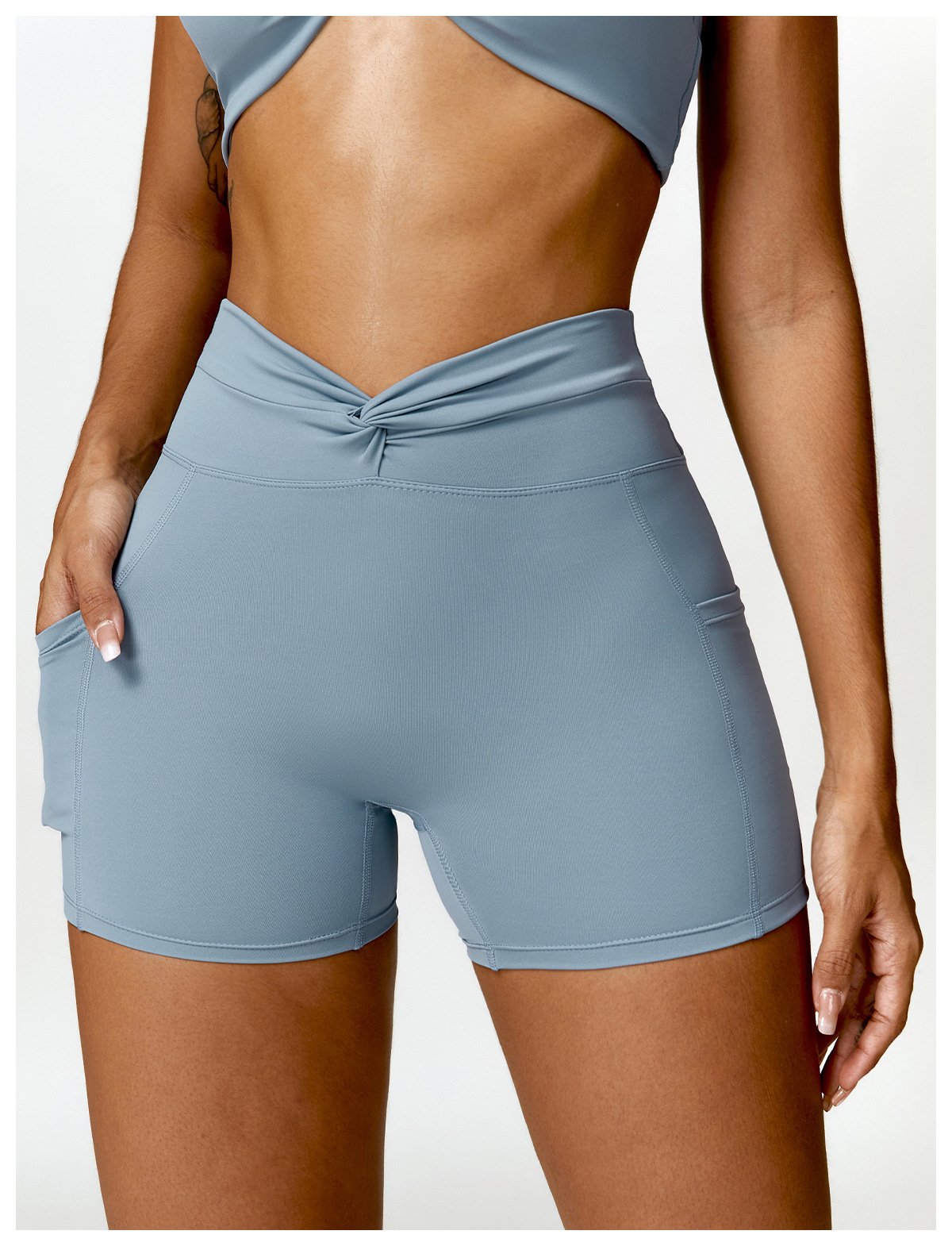 Pocket Naked Tight Yoga Shorts Casual Outer Wear Running Shorts Women's Hip Fitness Pants 8528