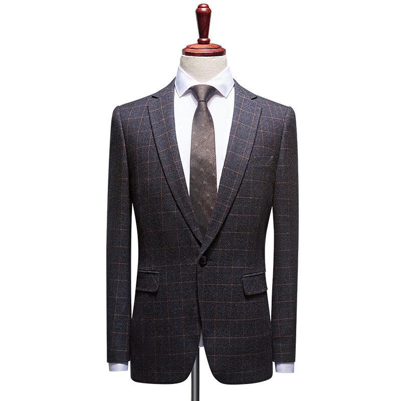 Suit Men's Wedding Slim-fit Korean Style Wedding Best Man Business Casual Dress British Style Plaid Suit