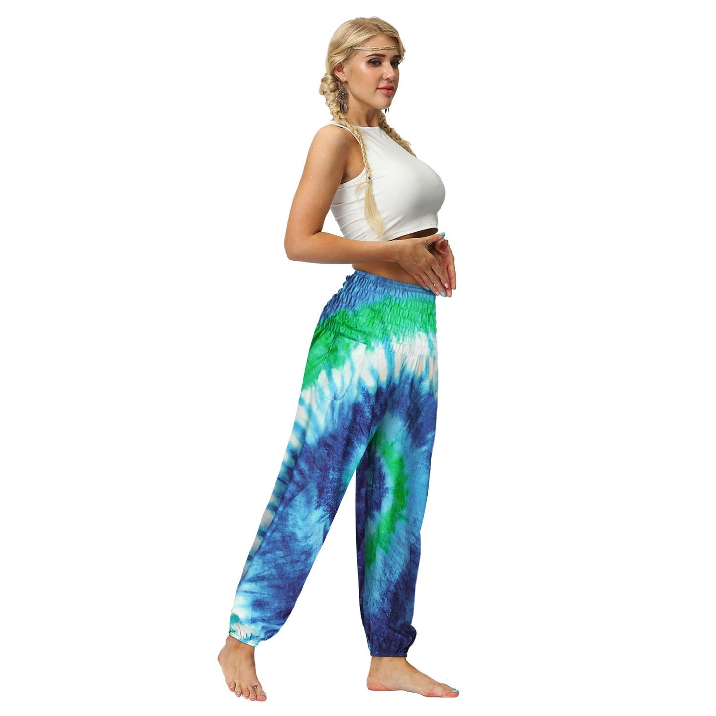 Source Manufacturers Tie-dye Women's Loose Plus Size Yoga Pants European And American Fashion Belly Dance Bloomers Fitness Dance Pants