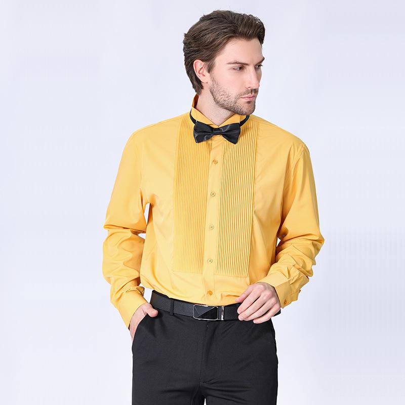 New Men's Dress French-style Inch Clothes Send Bow Tie Men's Long Solid Color Shirt Swallow Collar Dress Best Man Plus Size Shirt