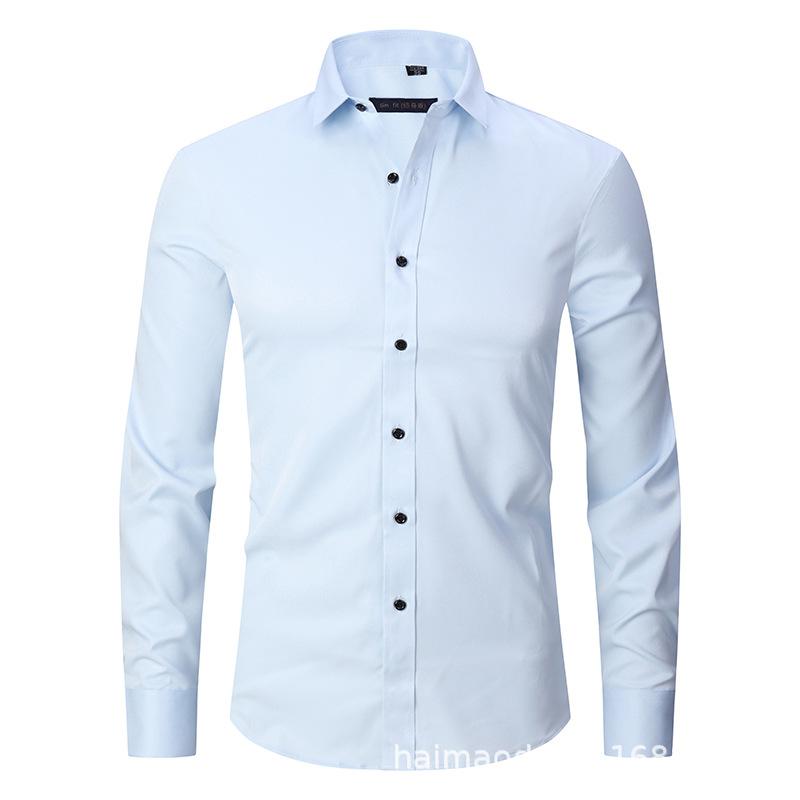 Amazon Four-sided Elastic Thin Men's Top Long Sleeve Men's Fashion Handsome Shirt Men's Solid Color Slim Shirt