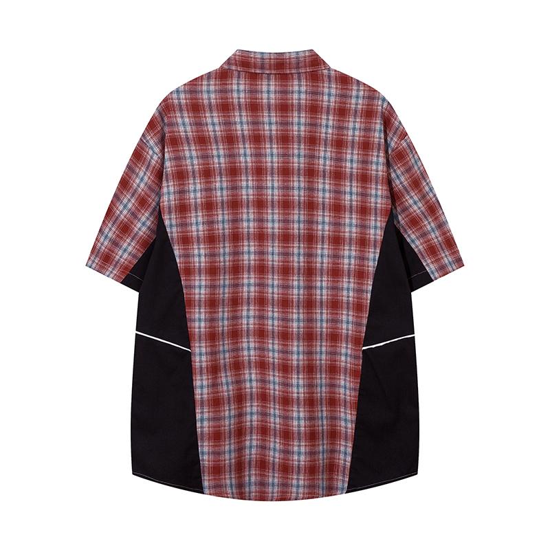 Plaid Polo Color Contrast Paneled Streetwear Short Sleeve Summer Casual Fashion Lapel Button