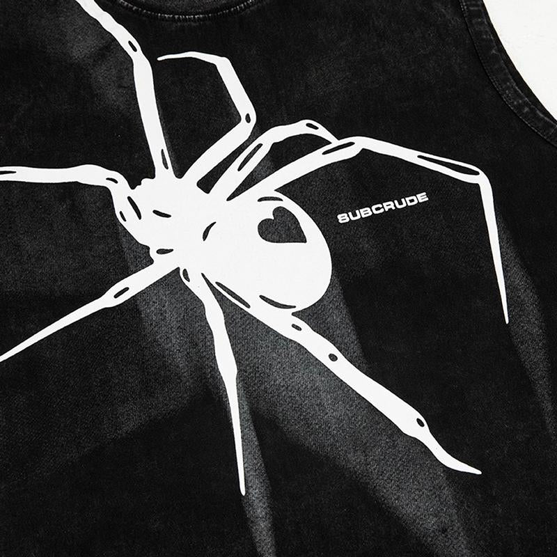 Tank Top Sleeveless Spider Graphic Round Neck Black White Cotton T Shirt Loose Basketball Breathable Tees