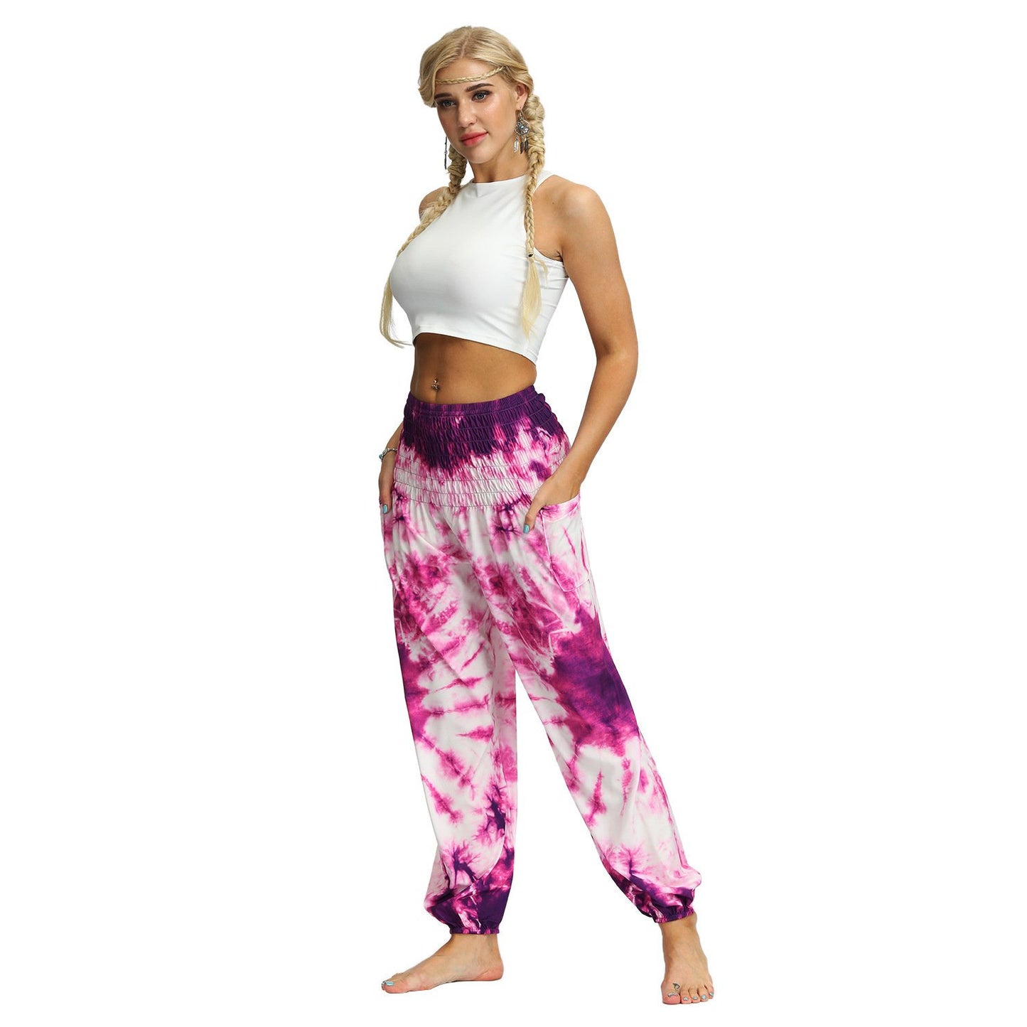 Source Manufacturers Tie-dye Women's Loose Plus Size Yoga Pants European And American Fashion Belly Dance Bloomers Fitness Dance Pants