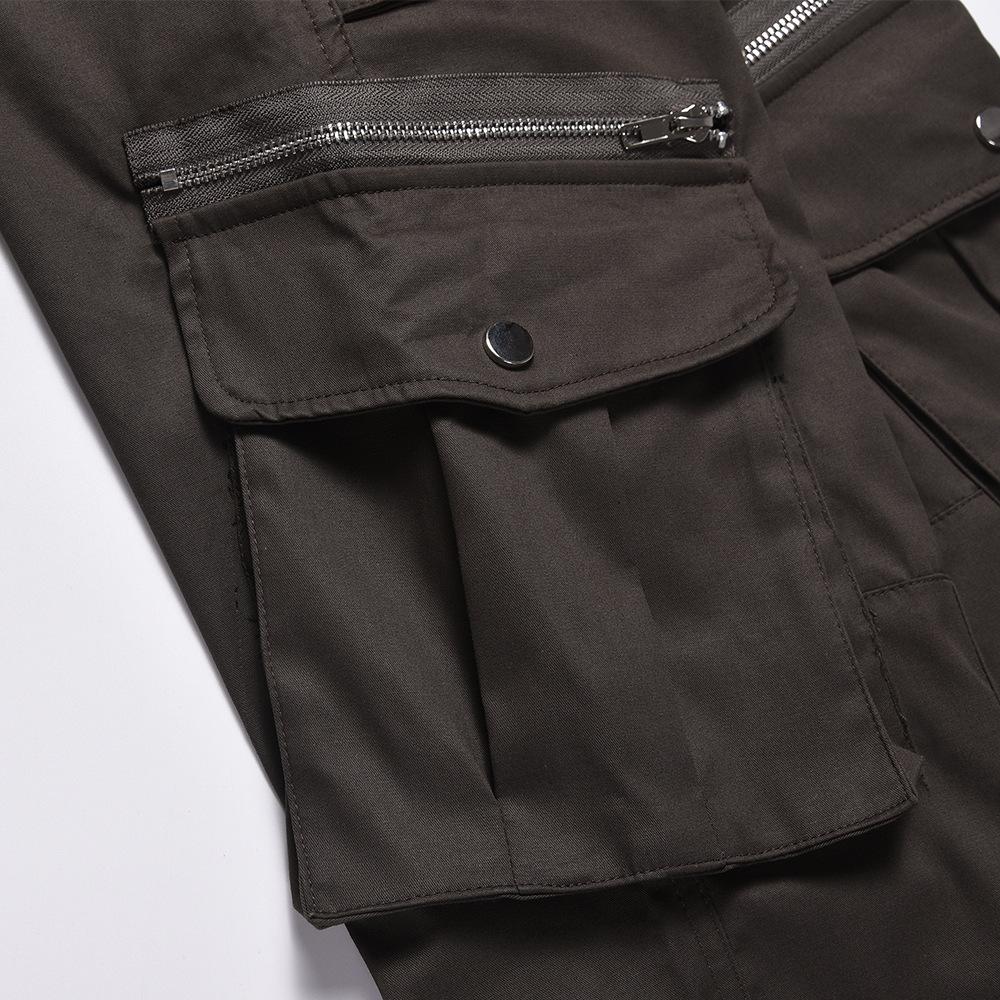 Multi-Pocket Micro-Lar Casual Trousers Men's Trendy Hippie Design Pocket Zipper Workwear Wide-Leg Flared Pants