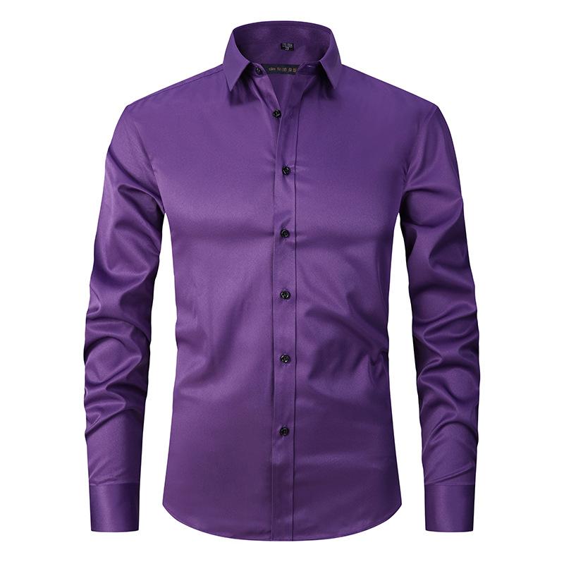 Solid Color Stretch Non-ironing Shirt Wrinkle-resistant Long-sleeved Men's Top High-end Sense Summer Business Commuter Jacket Men's Fashion