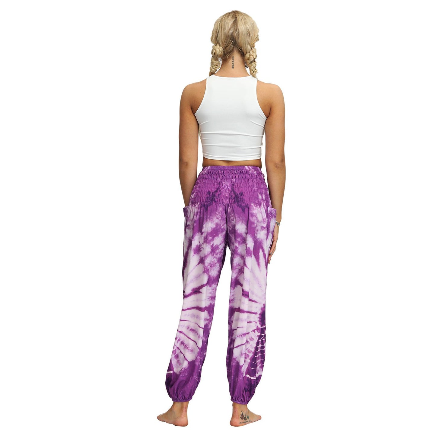 Source Manufacturers Tie-dye Women's Loose Plus Size Yoga Pants European And American Fashion Belly Dance Bloomers Fitness Dance Pants