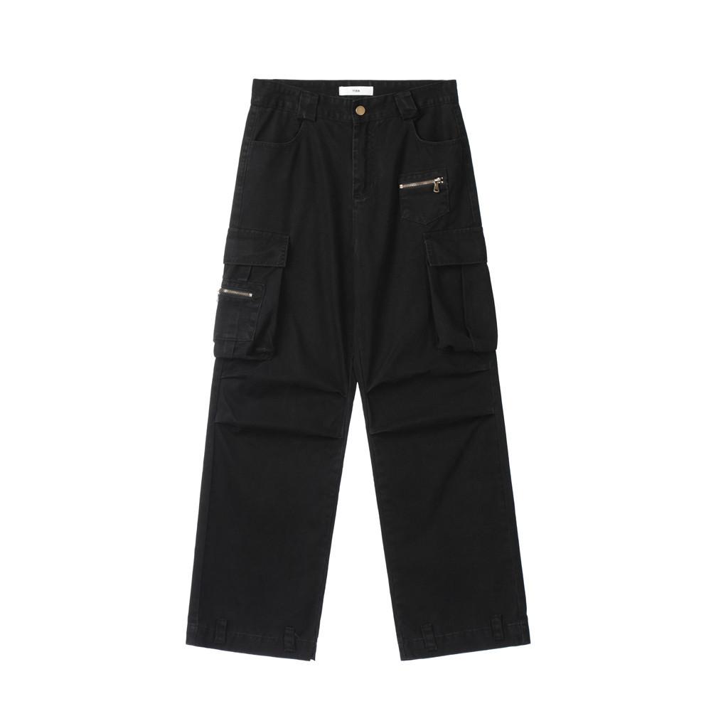 American Style Street Pleated Workwear Casual Pants Men's Design Sense Multi-Pocket Solid Color Straight Pants Loose Wide Leg Pants