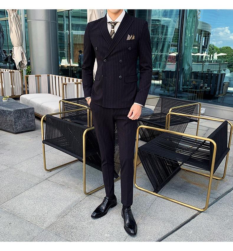 Double-breasted Suit Men's Summer Suit Suit Groom Wedding Wedding Dress Striped Three-piece Suit