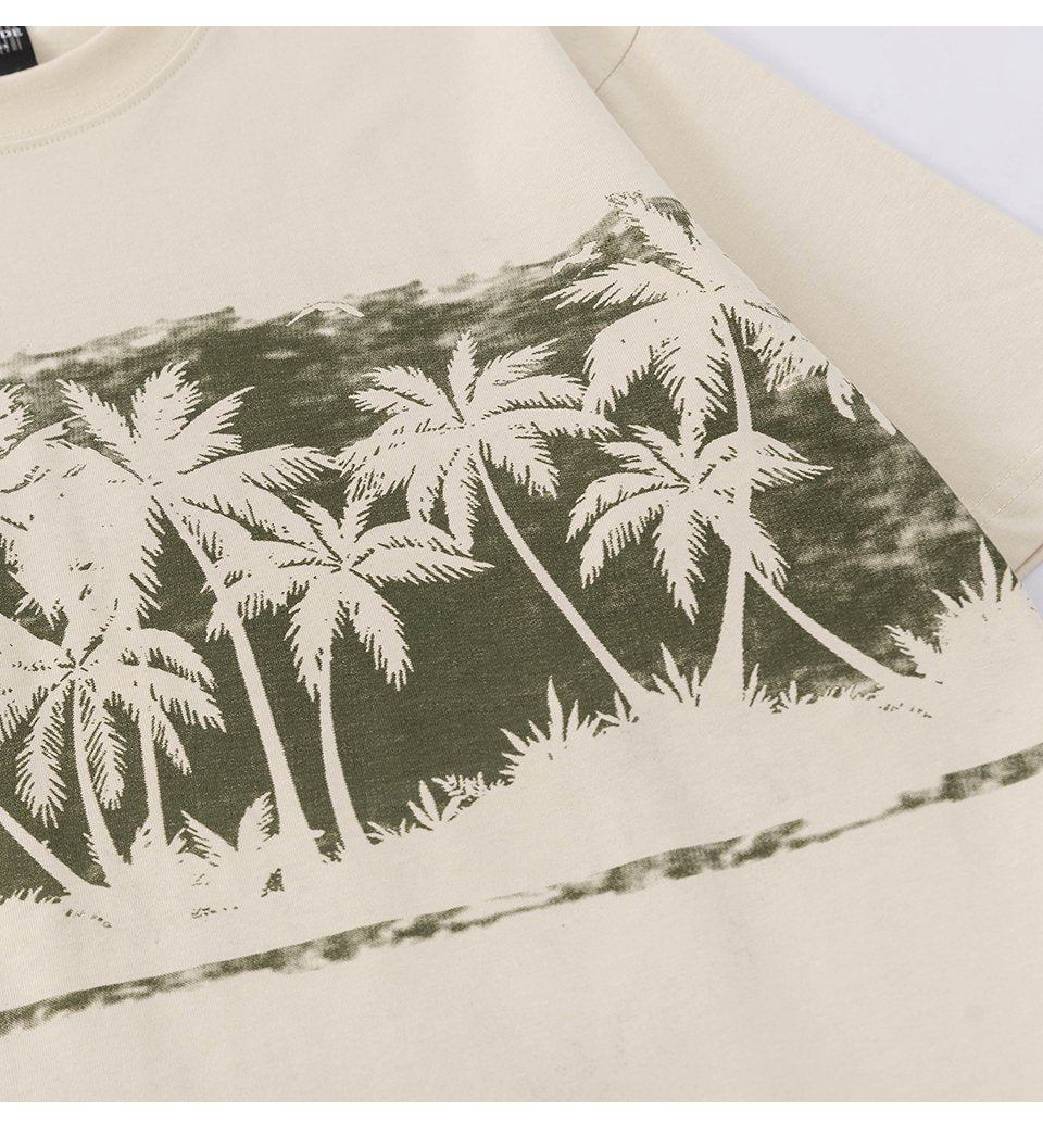 Streetwear T Shirts Oversize Coconut Tree Graphic Loose Short Sleeve Cotton Tee Casual O Neck Summer Simple Design