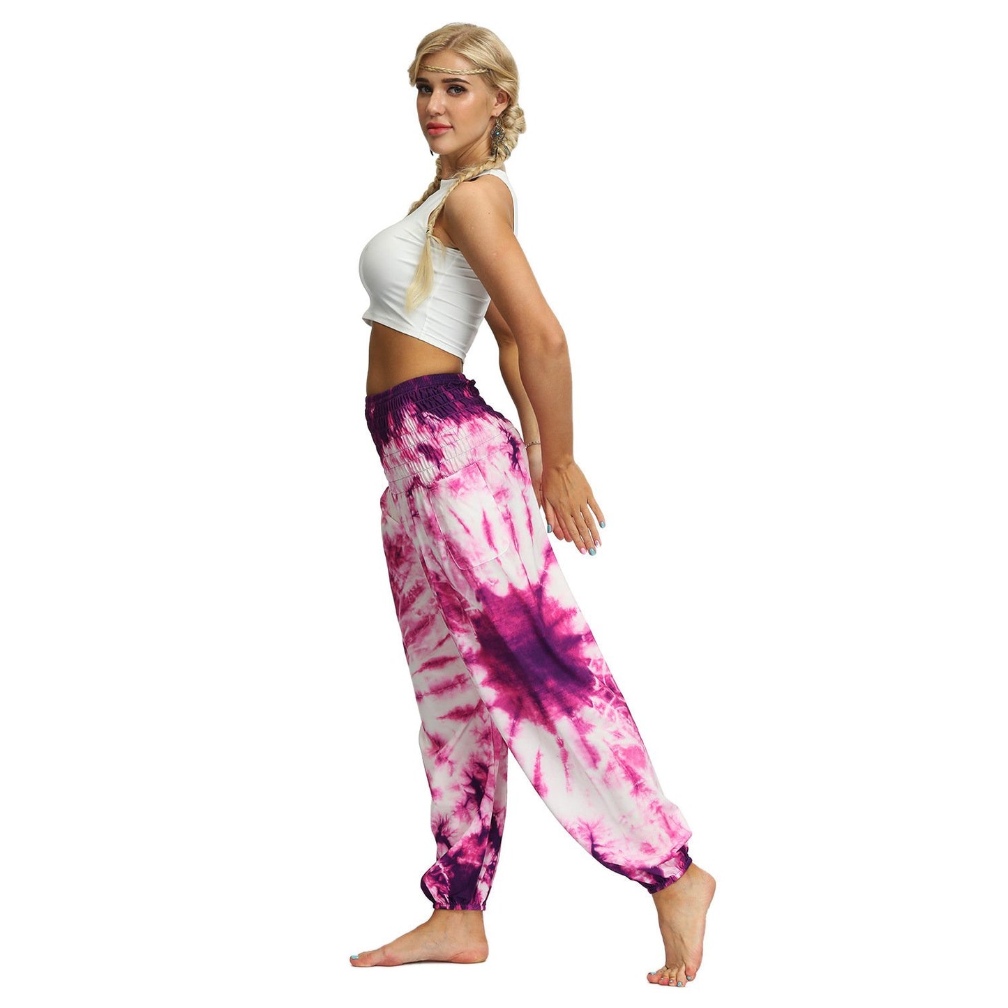 Source Manufacturers Tie-dye Women's Loose Plus Size Yoga Pants European And American Fashion Belly Dance Bloomers Fitness Dance Pants