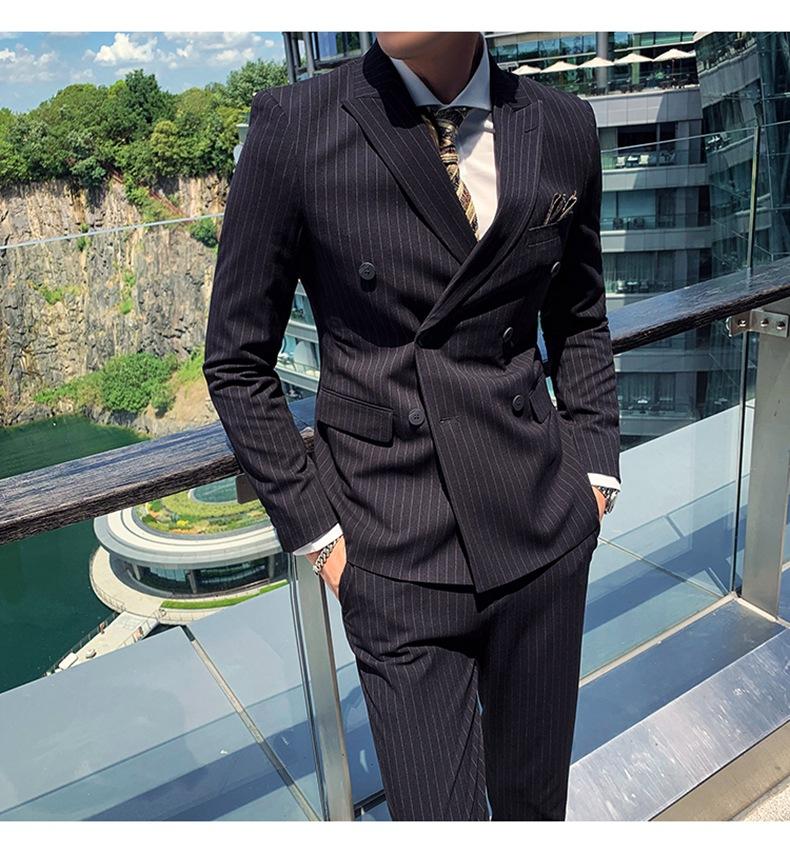 Double-breasted Suit Men's Summer Suit Suit Groom Wedding Wedding Dress Striped Three-piece Suit