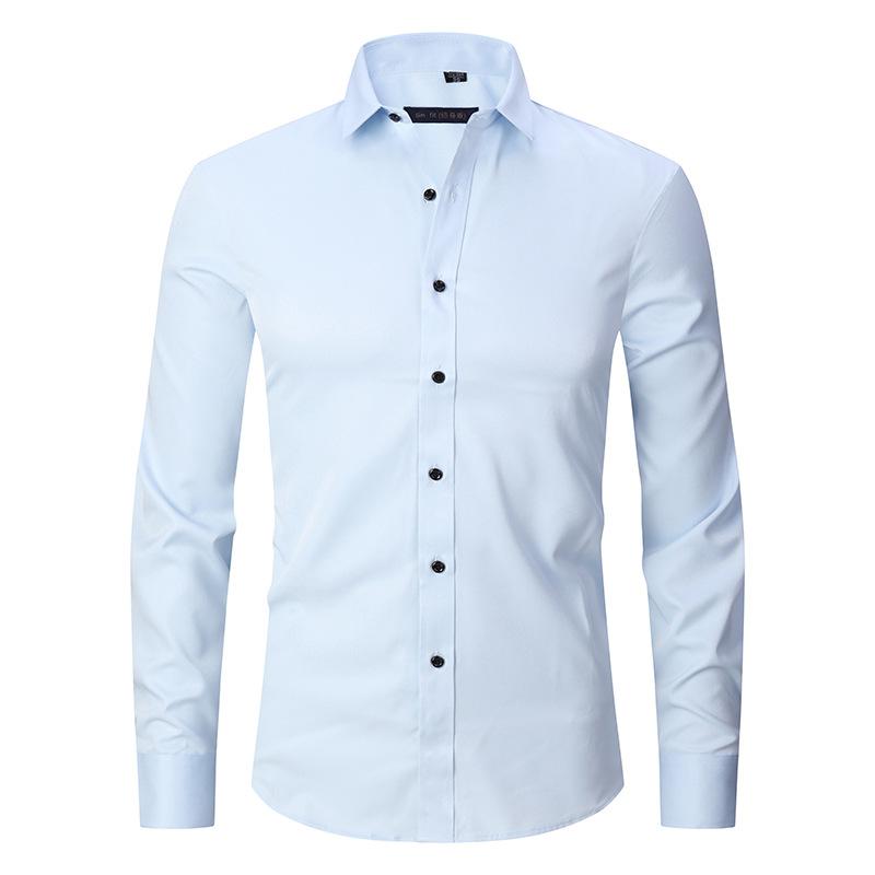 Solid Color Stretch Non-ironing Shirt Wrinkle-resistant Long-sleeved Men's Top High-end Sense Summer Business Commuter Jacket Men's Fashion