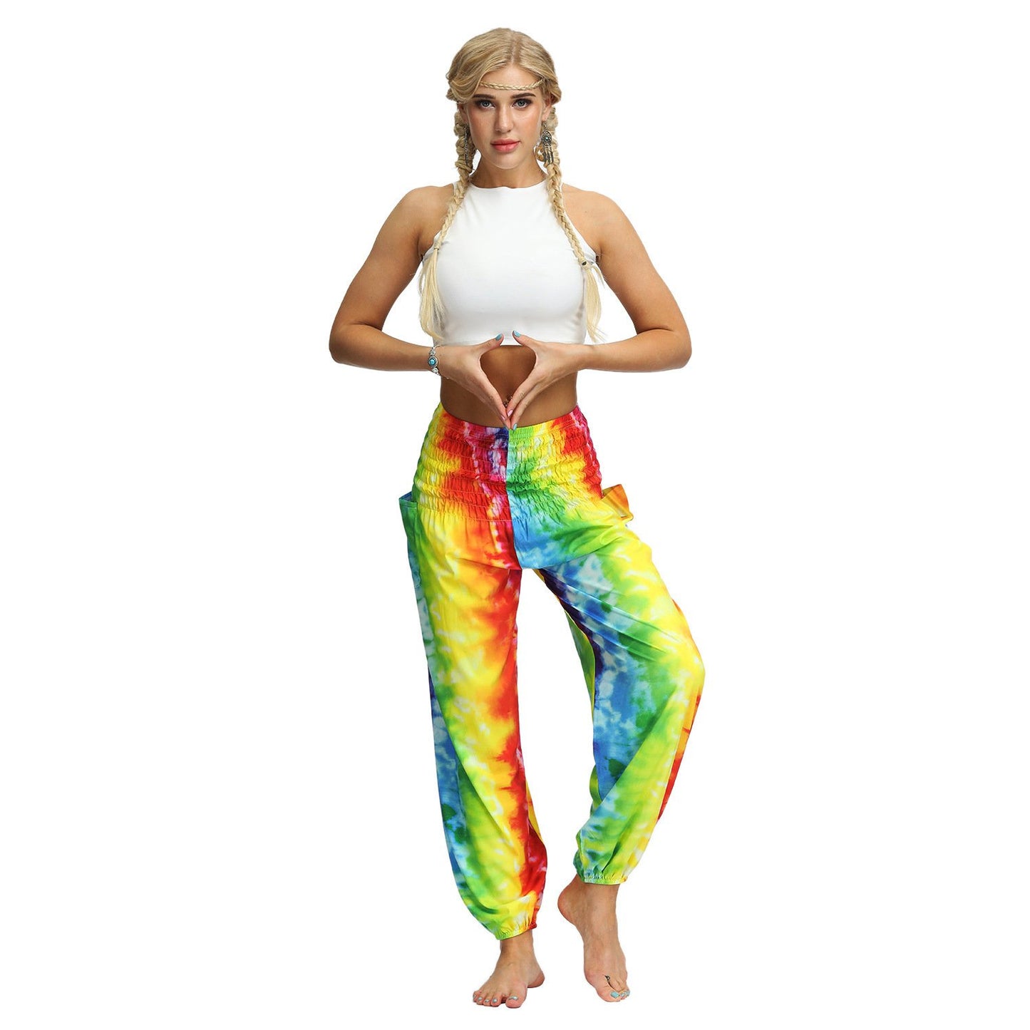 Source Manufacturers Tie-dye Women's Loose Plus Size Yoga Pants European And American Fashion Belly Dance Bloomers Fitness Dance Pants