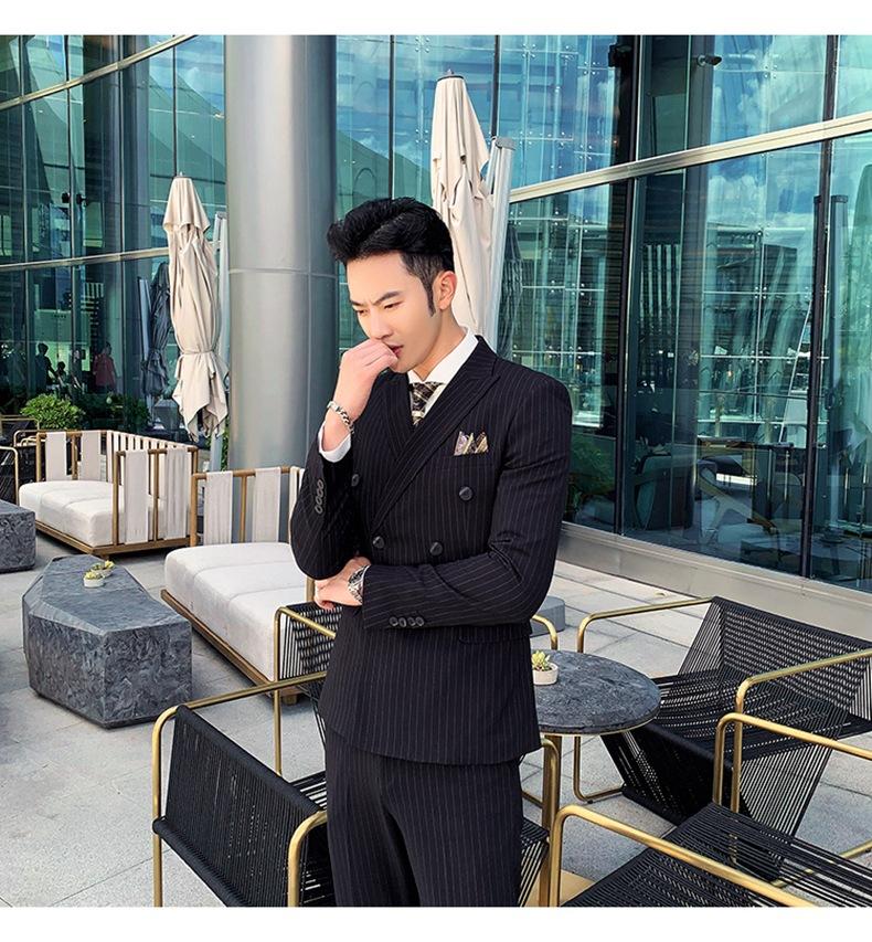 Double-breasted Suit Men's Summer Suit Suit Groom Wedding Wedding Dress Striped Three-piece Suit