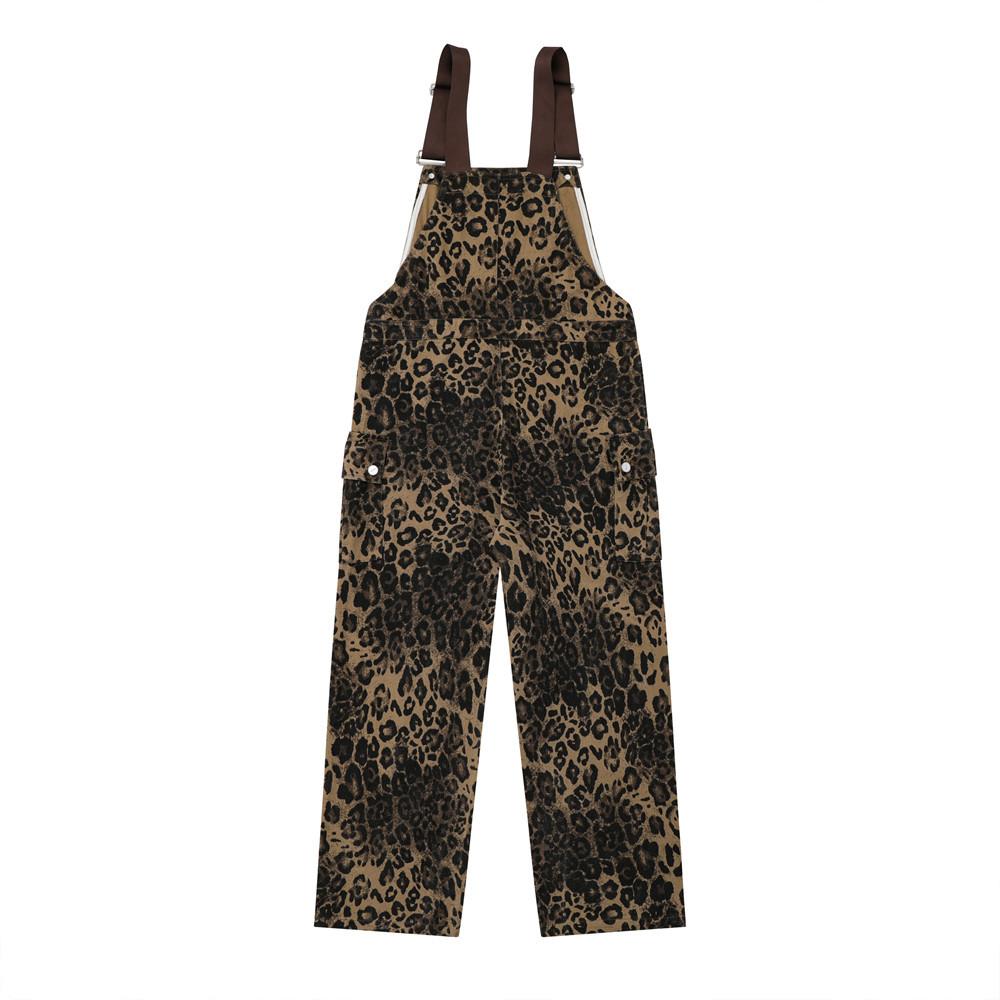 Leopard Print Overalls American Style Street Style Men's Loose Casual Straight Leg Wide Leg Jumpsuit Trousers