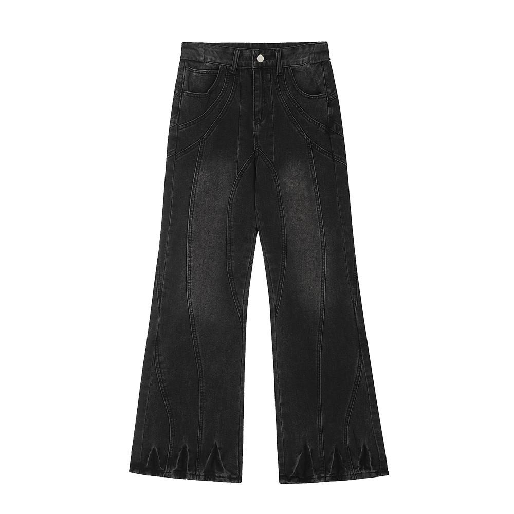 Trendy Micro-flared Pants Men's Wash-up Old Denim Wide-leg Pants Deconstructed Stitching Design Sense Pants