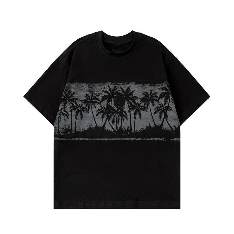 Streetwear T Shirts Oversize Coconut Tree Graphic Loose Short Sleeve Cotton Tee Casual O Neck Summer Simple Design