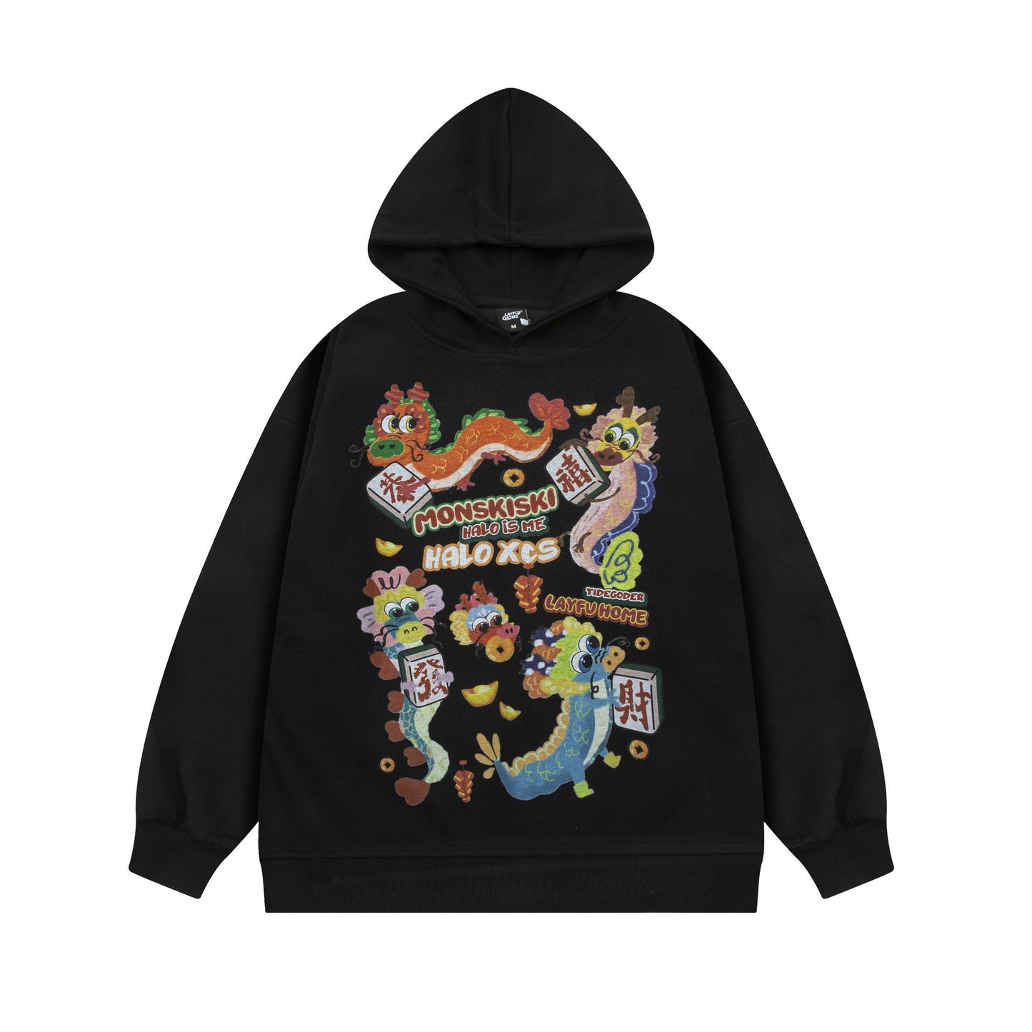 American Retro Hooded Sweater 2024 New Cartoon Year Of The Dragon Printed Hoodie Loose Sweater