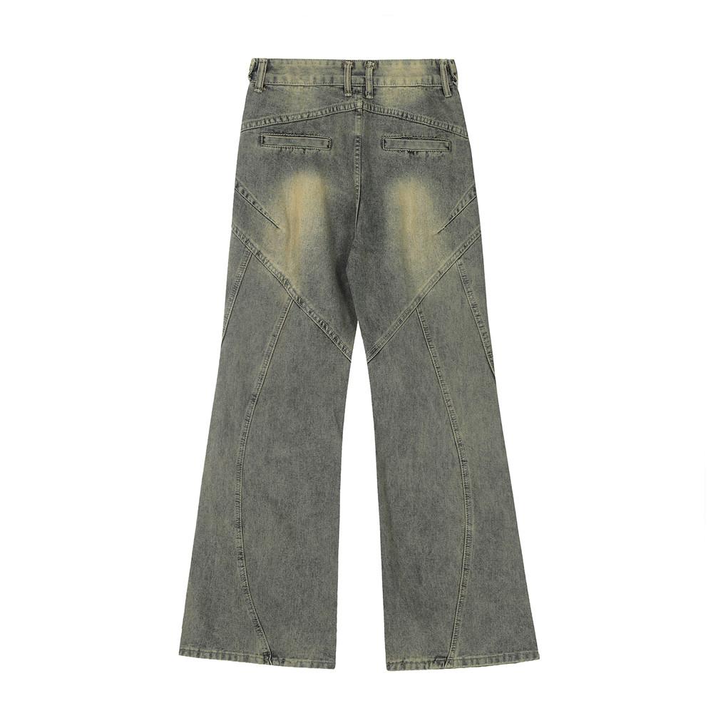 Trendy Micro-flared Pants Men's Wash-up Old Denim Wide-leg Pants Deconstructed Stitching Design Sense Pants