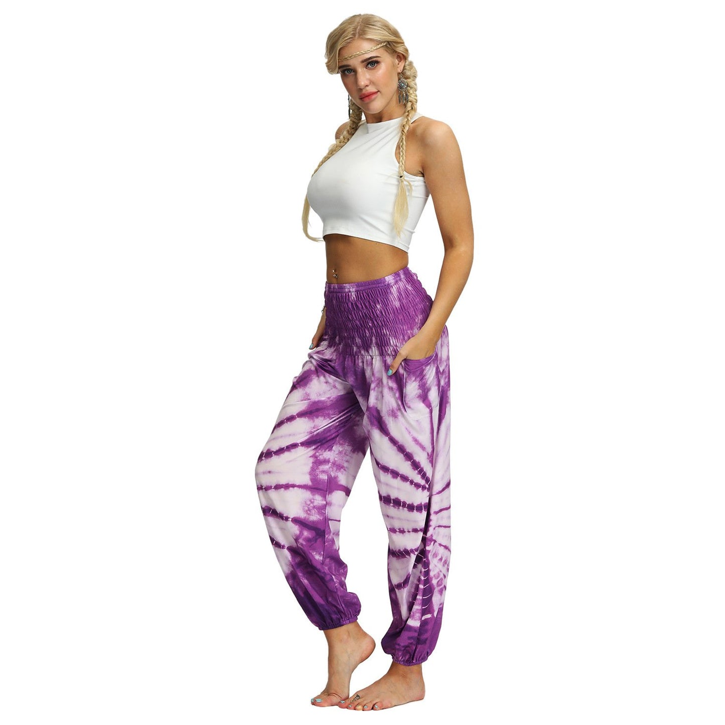 Source Manufacturers Tie-dye Women's Loose Plus Size Yoga Pants European And American Fashion Belly Dance Bloomers Fitness Dance Pants