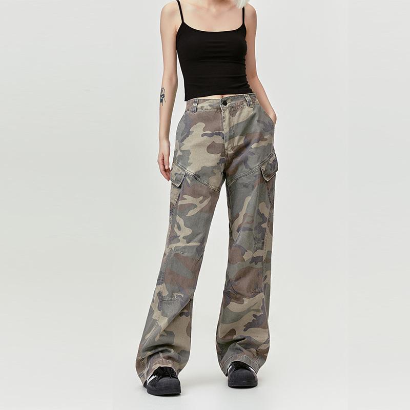 Original American Style Maple Leaf Retro Multi-Pocket Overalls Street Loose Camouflage Trousers