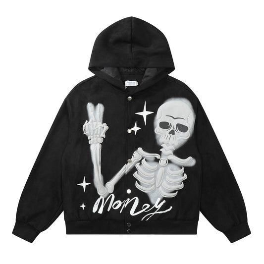 New Hooded Sweater Skull Foam Printed Top Loose Casual Men's And Women's Couples Jacket