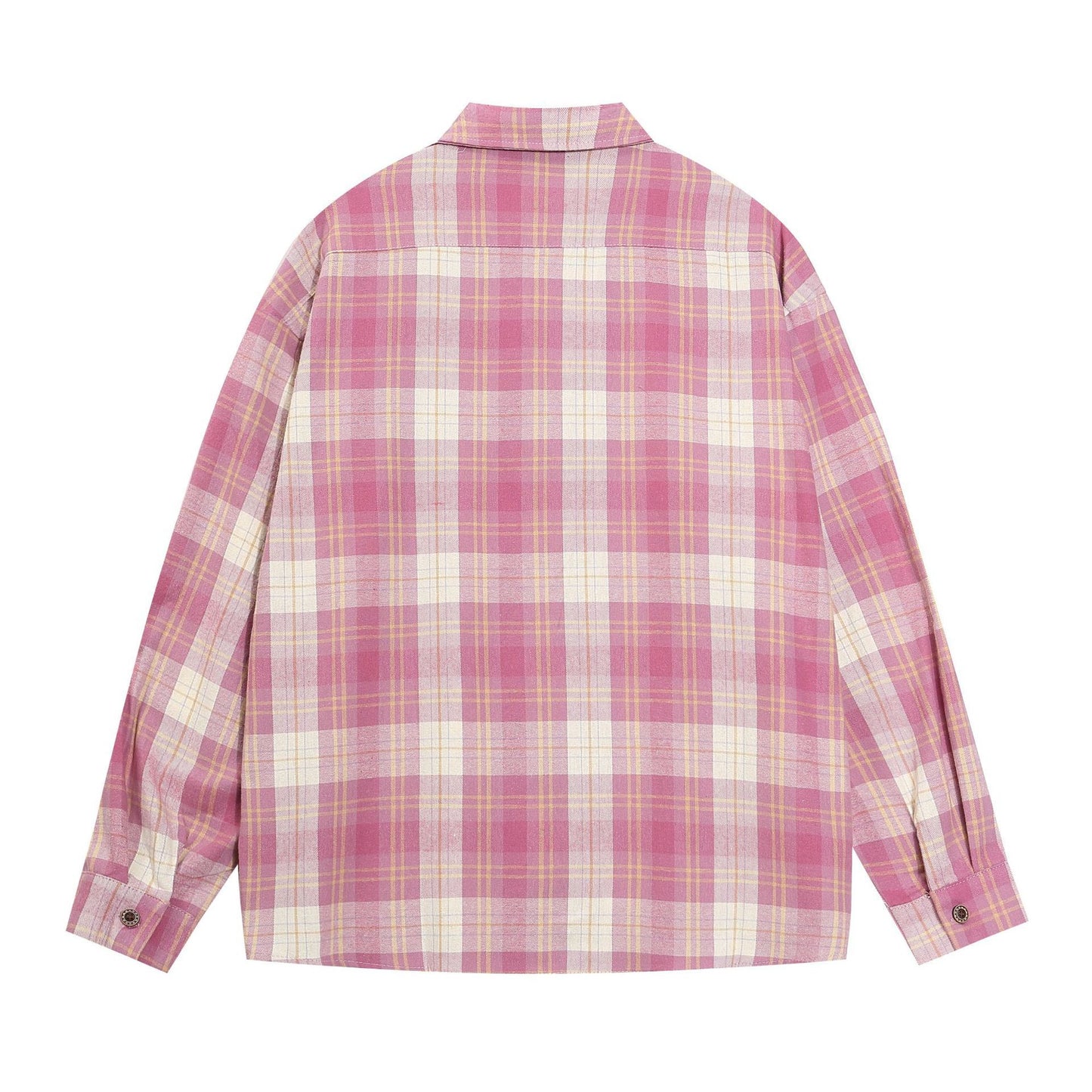 American Retro Design Embroidered Plaid Long Sleeve Shirt Top Loose All-match Couple's Jacket