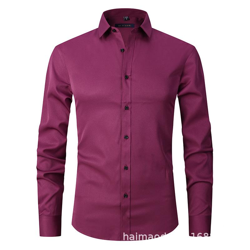 Amazon Four-sided Elastic Thin Men's Top Long Sleeve Men's Fashion Handsome Shirt Men's Solid Color Slim Shirt