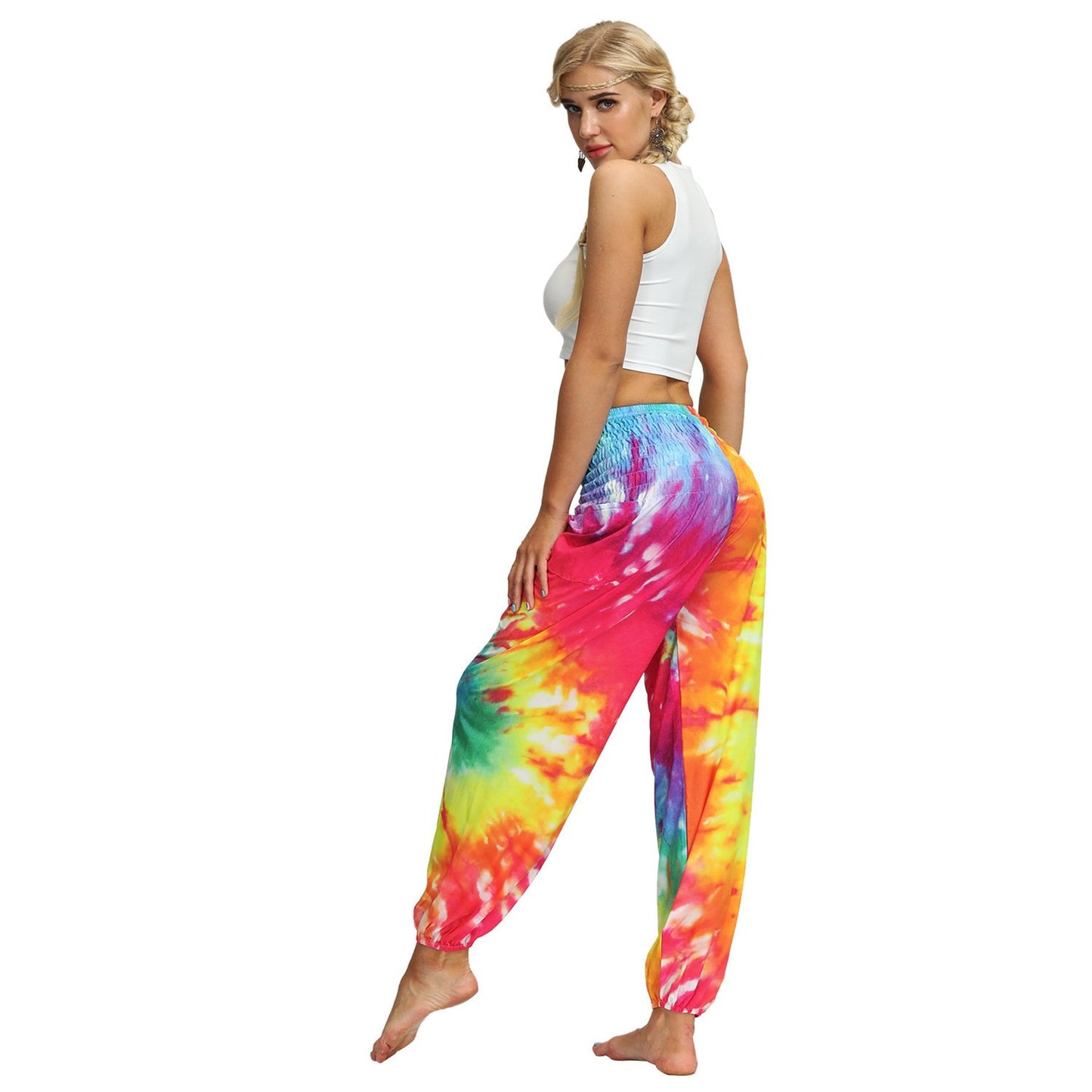 Source Manufacturers Tie-dye Women's Loose Plus Size Yoga Pants European And American Fashion Belly Dance Bloomers Fitness Dance Pants