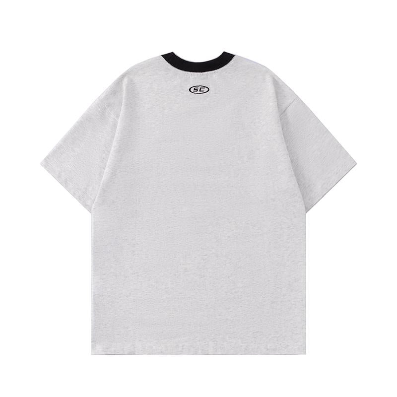 T Shirts Loose Streetwear Letter Print Short Sleeve Cotton Tee Casual Round Neck Summer Solid Color Sports Style