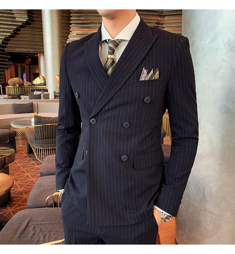 Double-breasted Suit Men's Summer Suit Suit Groom Wedding Wedding Dress Striped Three-piece Suit