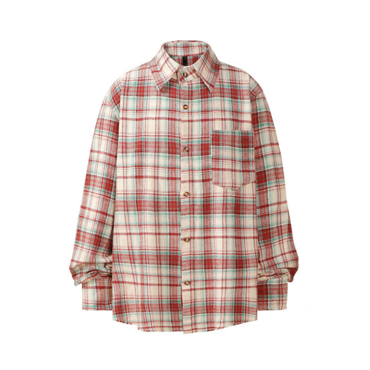 American-style Retro Plaid Shirt Long-sleeved Loose High-end Sense Hiphop Plaid Fur-edged Shirt Jacket