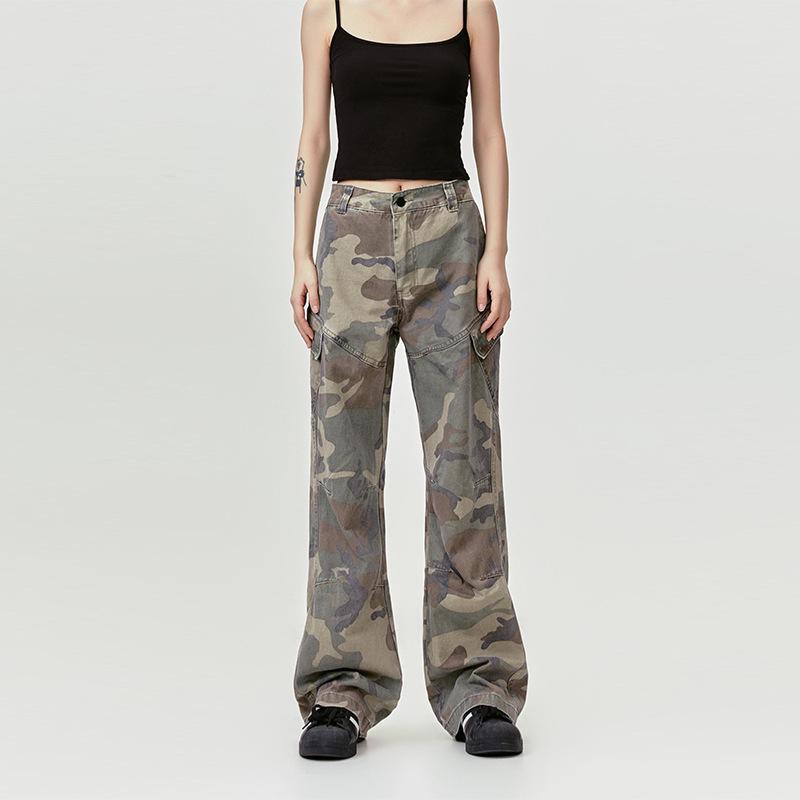 Original American Style Maple Leaf Retro Multi-Pocket Overalls Street Loose Camouflage Trousers